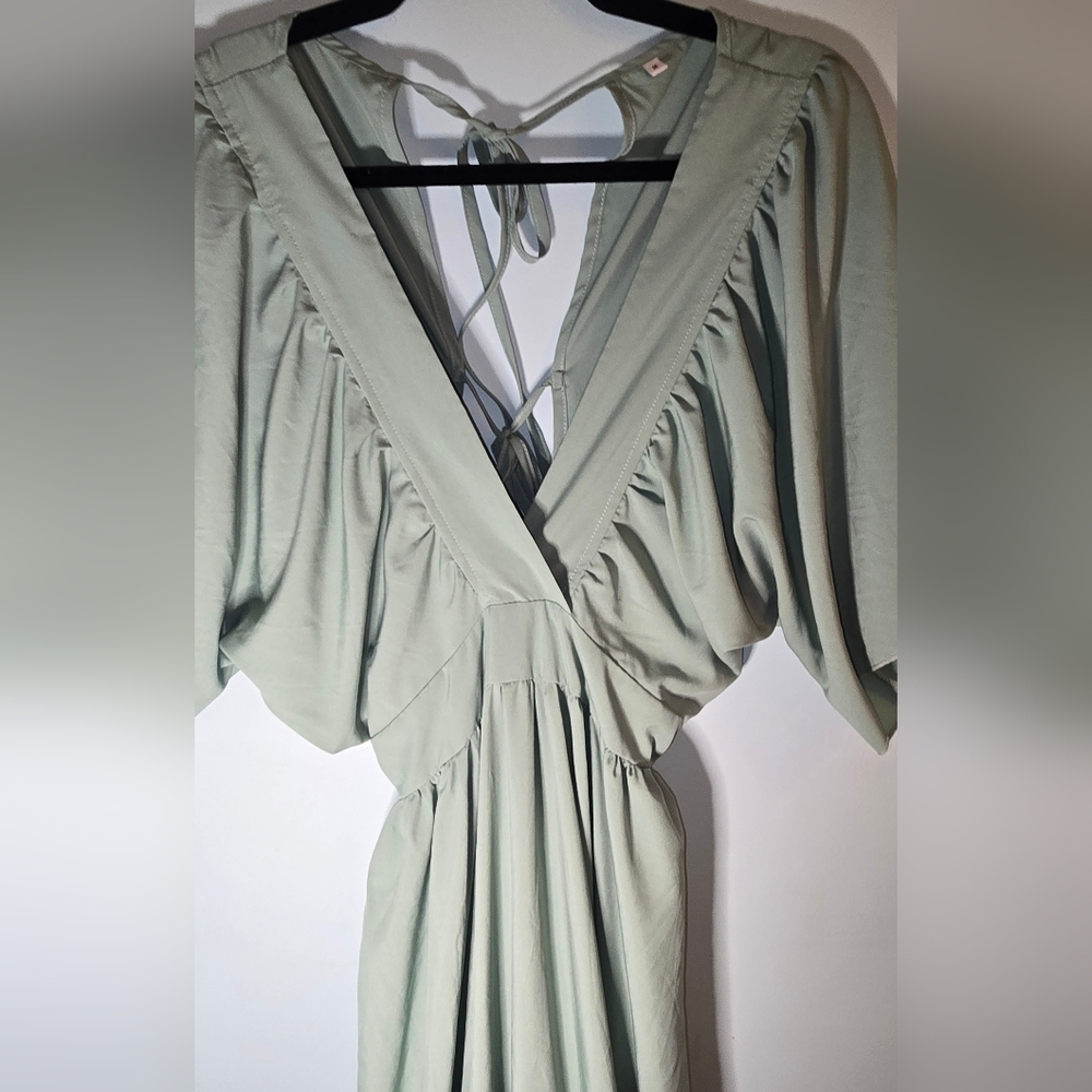 Sage Green Tie Back Maxi Dress Bohemian Holiday Festive Maternity - Picture 3 of 10